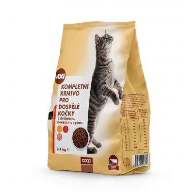 Kompletní krmivo pro dospělé kočky s drůbežím, hovězím a rybou, 0,4 kg